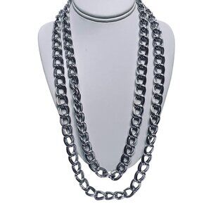 Vintage Single Strand Chunky Light Weight Silver Tone Curb Chain Necklace (5808)